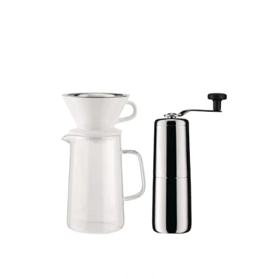 Immagine di Alessi Slow Coffee KT01SET Set per di Design, Composto da Macinacaffè, Caraffa, Portafiltro e Filtro in Rete, Acciaio Inossidabile 18/10