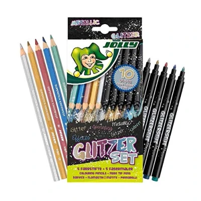 Immagine di JOLLY Set di matite colorate Glitzers con 10 metallizzate e glitter, 5 pittori a fibre metalliche metallizzate, altamente pigmentate
