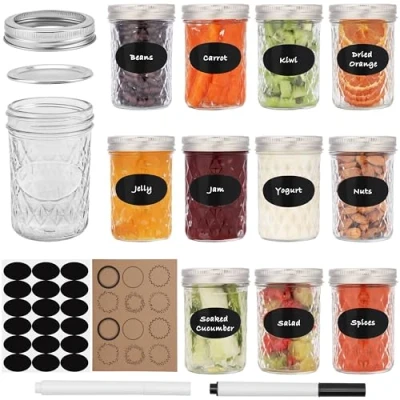 Immagine di BELLE VOUS 12 Pezzi Barattoli Vetro con Coperchio in Metallo Ermetici a Bocca Regolare da 236 ml per Conserve, Marmellata, Overnight Oats, Sottaceti, Meal Prep e Altro