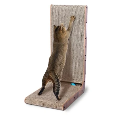 Immagine di ScratchMe Tiragraffi per gatti con pista a sfera, palla integrata, grattacielo L, lettino in cartone, stabile e durevole, protezione mobili, reversibile