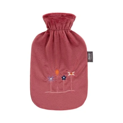 Immagine di Fashy Borsa dell&#039;acqua calda con rivestimento in ratina e ricamo, 2 l, colore rosso ruggine