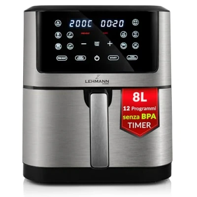 Immagine di Lehmann LHODF 1880 friggitrice ad aria calda 8L XXL, 1800 W con 10 programmi, senza olio fino a 200C, timer, touch screen e