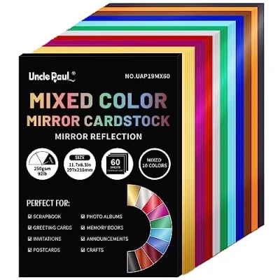 Immagine di carta cartoncino A4 a specchio di colore misto, 60 fogli, 10 colori, 250 g/m²/92 libbre, riflettente metallizzata per progetti artigianali fai da te UAP19MX60