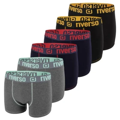 Immagine di riverso RIVOle, boxer da uomo, confezione 6 pezzi, biancheria intima, stile retrò, elasticizzati, nero, grigio, blu, bianco, verde, rosso, arancione, giallo, S, M, L, XL, XXL, 3XL, 4XL, 5XL,