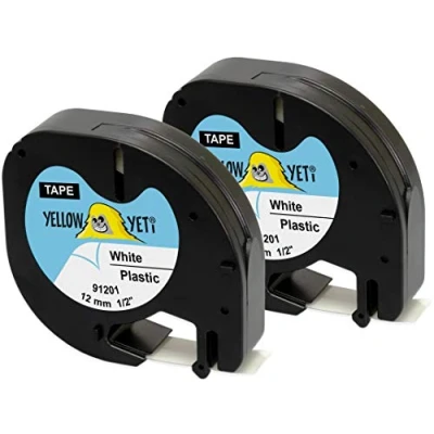 Immagine di Yellow Yeti 2 Cassette Nastri 91201 S0721610 S0721660 nero su bianco 12mm x 4m Etichette in Plastica compatibili per Etichettatrici DYMO LetraTag LT 100H 100T 110T QX50 XR XM 2000 Plus