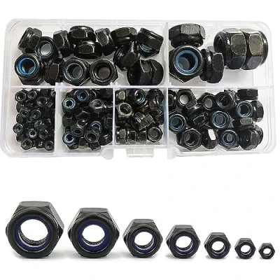 Immagine di 150 Pezzo Dadi di Bloccaggio esagonali in acciaio al carbonio Nylon Inserto Auto per i fissaggi M3/M4/M5/M6/M8/M10/M12 (nero)