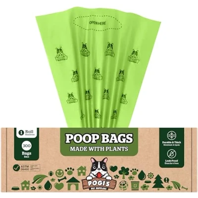 Immagine di Sacchettini per Pupù Pogi Sacchetti compostabili, 300 sacchetti, cani e cani, a prova di perdite, extra large, base vegetale, certificato ASTM D6400