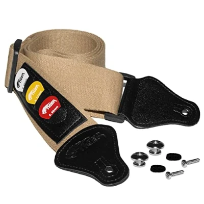 Immagine di TIGER STP5 TW PACK Tracolla per chitarra con porta plettri, plettri e perni il fissaggio chitarre classiche, acustiche, elettriche bassi Tweed