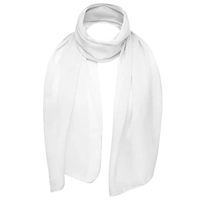 Immagine di Sciarpa leggera e morbida classica in tinta unita, tessuto con effetto vedo non semi opaco, un tocco di lusso a qualsiasi outfit, 47 x 160 cm White Taglia unica