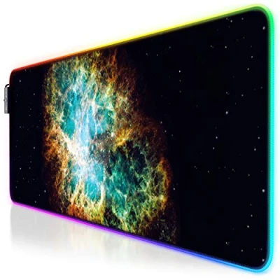 Immagine di TITANWOLF RGB Tappetino per Mouse da Gioco XXL Pad Gaming 800x300mm 11 LED Colori e Effetti di Luce Precisione velocità Lato Inferiore gommato Lavabile Nebulosa