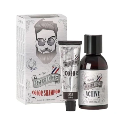 Immagine di Beardburys Color Shampoo per uomo, copertura grigia semipermanente, senza parabeni, GreyColour 30 ml e Active 45
