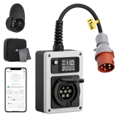 Immagine di dé Mobile Wallbox 11kW 16A EV Charger, Stazione di Ricarica da con Set Adattatori Viaggio e Scheda RFID, per ID.4 ID.5, Model Y/3, up, 208, Zoe Altri PHEV