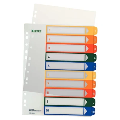 Immagine di Leitz 12930000 Divisore DIN A4, Fuori misura 1 10 Polipropilene Multicolore schede etichettabile con PC