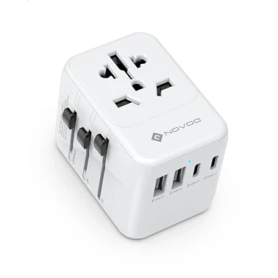 Immagine di NOVOO Adattatore da Viaggio, Universale Caricatore muro internazionale per presa di corrente con 2 caricatori USB C porte A USA EU UK AUS