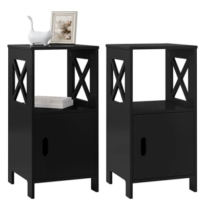 Immagine di WOLTU Comodino per Camera da Letto Stretto,Set di 2, Tavolino Salotto, Nero, Piccolo, con 1 Vano Aperto e Nascosto, Cameretta, Soggiorno, in MDF, 30x30x60cm