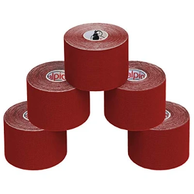 Immagine di ALPIDEX 5 Rotoli Nastro Kinesiologico m x 5,0 cm Tanti Colori E Book Esempi Applicazione Tape Muscolare Cerotto, Colore:rosso