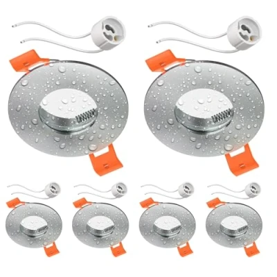 Immagine di ledscom.de 6 pannelli da incasso per soffitto ERID, resistenti all&#039;umidità, bagno, IP44, rotondi, in alluminio opaco (GU10/MR16/GU5.3/50 mm) con attacco GU10
