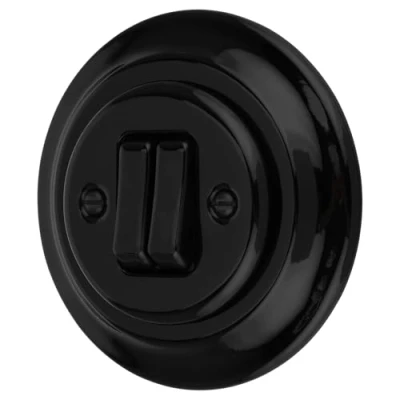Immagine di Incasso Porcellana Retro Doppio Interruttore All in One, Serie PR1 Nero