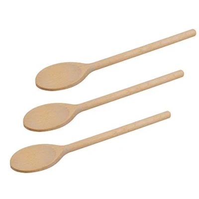 Immagine di cucchiai in legno di faggio naturale, 25 cm lunghezza, per cucinare, mescolare, cuocere e mescolare Set 3 naturale