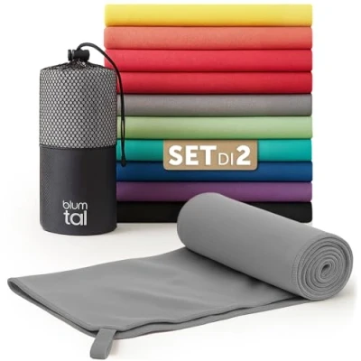 Immagine di Blumtal asciugamano microfibra 180x90 cm + 80x40 nel set palestra asciugatura rapida telo antibatterico microfiber towel grigio