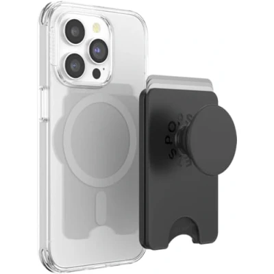 Immagine di PopSockets Custodia a portafoglio con impugnatura espandibile e anello adattatore per MagSafe, porta carte di credito, compatibile ricarica wireless, MagSafe Black