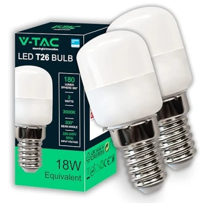 Immagine di V TAC 2x Lampadina LED per Frigorifero e Lampade Attacco E14 2W 180 Lumen 2 Lampadine T26 Piccole Massima Efficienza Risparmio Energetico Luce 3000K Bianca Calda