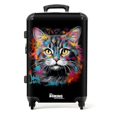 Immagine di NoBoringSuitcases.com Valigia, Valigia Grande, Trolley Medio, Serratura TSA, Media, 20 kg, Suitcase Large, Grande 23 kg (67cm 72L) (Gatto Grigio)