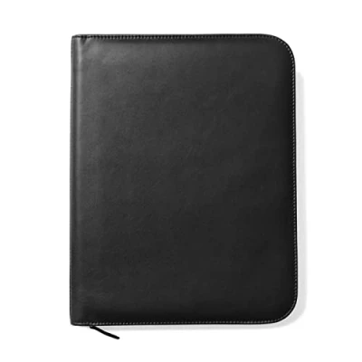 Immagine di Maruse porta Documenti in Pelle Fatto a Mano Italia Classico ed Elegante con Blocco Notes A4 e chiusura Zip. Cartella Tablet o Laptop Nero