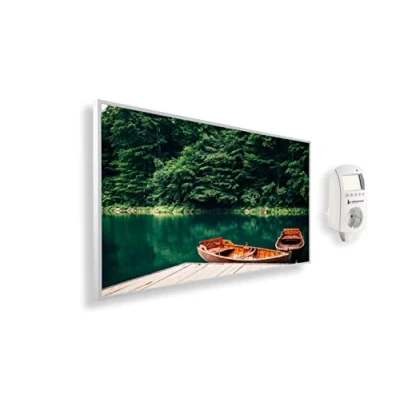Immagine di Riscaldatore a infrarossi Könighaus 1200 Watt + termostato smart e APP una stufetta elettrica basso consumo Cornice bianca (04. Barca lago)