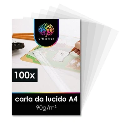 Immagine di OfficeTree 100x Carta da Lucido A4 90g/m² Fogli Lucidi Stampabili Lucida per Disegno Trasparente Biglietti di Invito, Menù Stampante