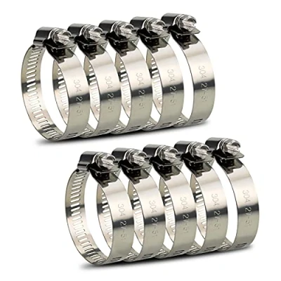 Immagine di InduSKY Fascette Stringitubo Regolabile 27 51mm Gamma Acciaio Inox Fascetta Morsetto Assortimento Ingranaggi a Vite Senza Fine per Tubi Gas, Acqua, Automobilistiche 10 pezzi (27 51mm)