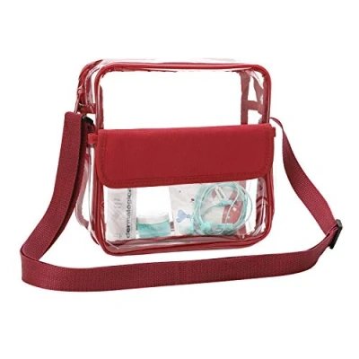 Immagine di borsa a tracolla trasparente con cinturino regolabile, approvata dallo stadio da concerto per donne uomini, impermeabile e rosso, Red
