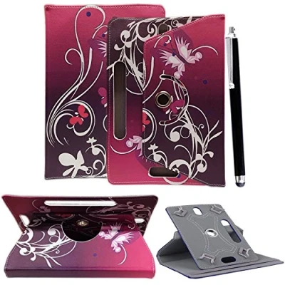 Immagine di Custodia universale in pelle PU con supporto girevole a 360, adatta tutti i dispositivi tablet Android da 7&quot; + pennino capacitivo incluso, colore: Viola