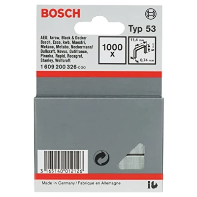 Immagine di Graffe a filo fine tipo 53 11,4 x 0,74 6 mm 1000 pz. Bosch Accessories 1609200326 Dimensioni (L L) 11.4