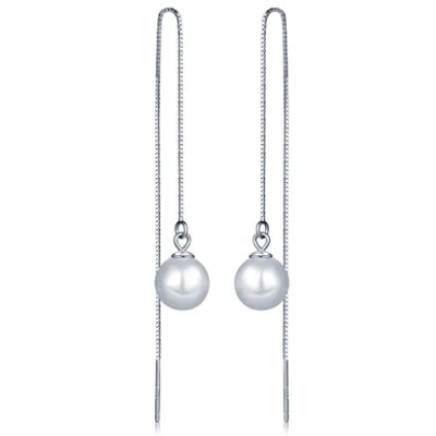 Immagine di Infinite U Orecchini con catenella e perla da 9 mm in argento Sterling 925, per donne/ragazze, color