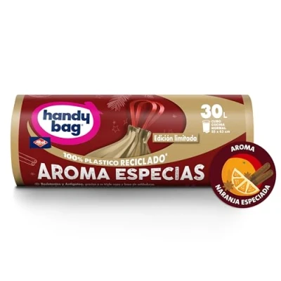 Immagine di Handy Bag Sacchetti per rifiuti aromatici spezie, 100% riciclati, extra resistenti, antigoccia, autobloccante, 30 l, 8 sacchetti, 1 confezione