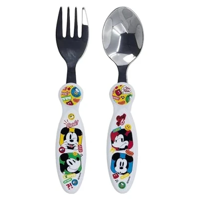 Immagine di Set posate in acciaio inossidabile atossico Topolino Disney 2 pezzi cucchiaio e forchetta per bambini