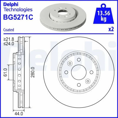 Immagine di DELPHI Disco freno DACIA: Jogger I MPV 280mm 24mm 4 ventilato BG5271C Dischi freno, dei freni