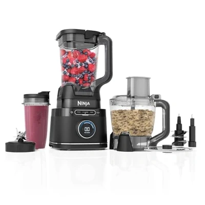 Immagine di Ninja Frullatore Detect Power Processor Pro 3 in 1 1200W, Robot da Cucina, Bicchiere Monoporzione, Caraffa 2L, Lame per Impastare, Frullare, Tritare e Miscelare, Nero, TB401EU
