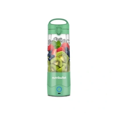 Immagine di Nutribullet Portable NBP003LG Frullatore Portatile con Tazza Isolante da 475ml, Lama 4 Punte, in Tritan, 15 Cicli di Autonomia, Inclusi Coperchio e Cannuccia, Ricarica USB C, Verde Chiaro