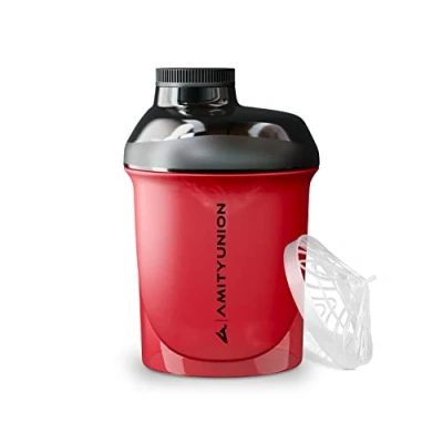 Immagine di Protein shaker Shake Deluxe 400 ml Nano proteico a prova di perdite, senza BPA con setaccio e scala per frullati cremosi proteine ​​del siero latte in polvere rosso nero