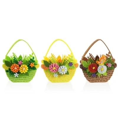 Immagine di com four® 3X Cesto Pasquale in Feltro Cestino da riempire Sacchetto di per Regalo Pasqua dai Colori Vivaci (3 cestini Composizione Floreale)
