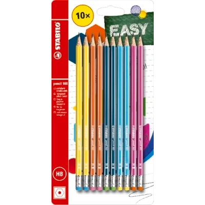 Immagine di Matita in Grafite STABILO 160 con gommino Pack da 10 Colori assortiti Gradazione HB
