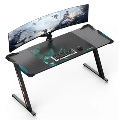 Immagine di EUREKA ERGONOMIC Scirvania Gaming LED 156 x 64 cm Ampia Scrivania Computer PC Desktop in Fibra di Carbonio con Tappetino per Mouse