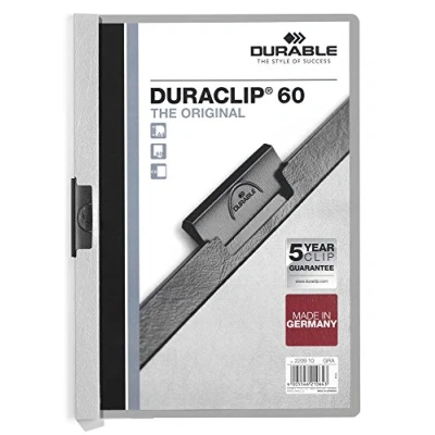 Immagine di Durable 220910 Duraclip 60, Cartellina con Clip per Archiviare Documenti, Capacità 1 60 Fogli, Formato A4, Confezione da 25 Pezzi, Grigio