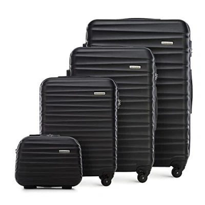 Immagine di WITTCHEN GROOVE Line Set di 4 Valigie (S+M+L+Custodia cosmetica) Rigido in ABS Ruote Serratura a Combinazione Manico Telescopico Nero
