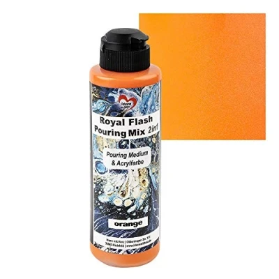 Immagine di ideen mit herz Royal Flash Pouring Mix 2 in 1 Medium e vernice acrilica metallica uno Con riflessi metallici particelle glitterati fini 180 ml Pronto all&#039;uso (arancione)