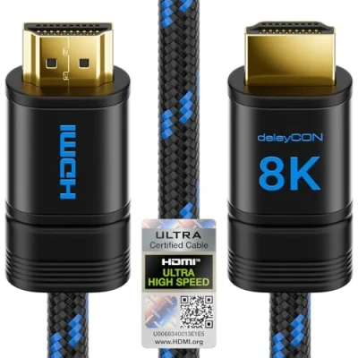 Immagine di deleyCON 3,0m 8K Cavo HDMI 2.1 (48G, ULTRA Highspeed) 8K@60Hz 4K@120Hz 2K@144Hz/165Hz EARC HDCP 2.3/2.2 Compatibile con Xbox DTS:X HDR Dinamico Dolby Atmos TV PS5 Soundbar Monitor