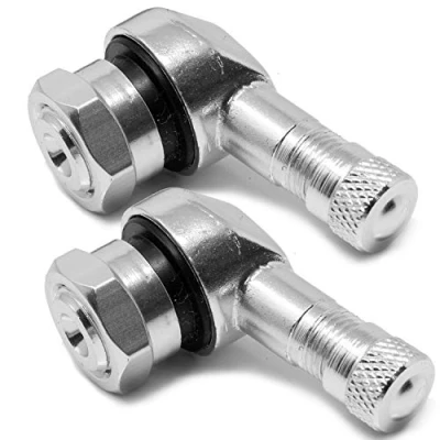 Immagine di detailmate 2 valvole ad angolo/piatte in alluminio, valvola angolo, per moto, auto, 11,3 mm, colore argento e alluminio