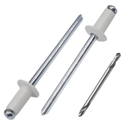 Immagine di SKIR&#039;CO (100 pezzi) Rivetti ciechi verniciati 3,2 x 8 mm, in alluminio, punta per trapano inclusa (grigio bianco RAL 9002)